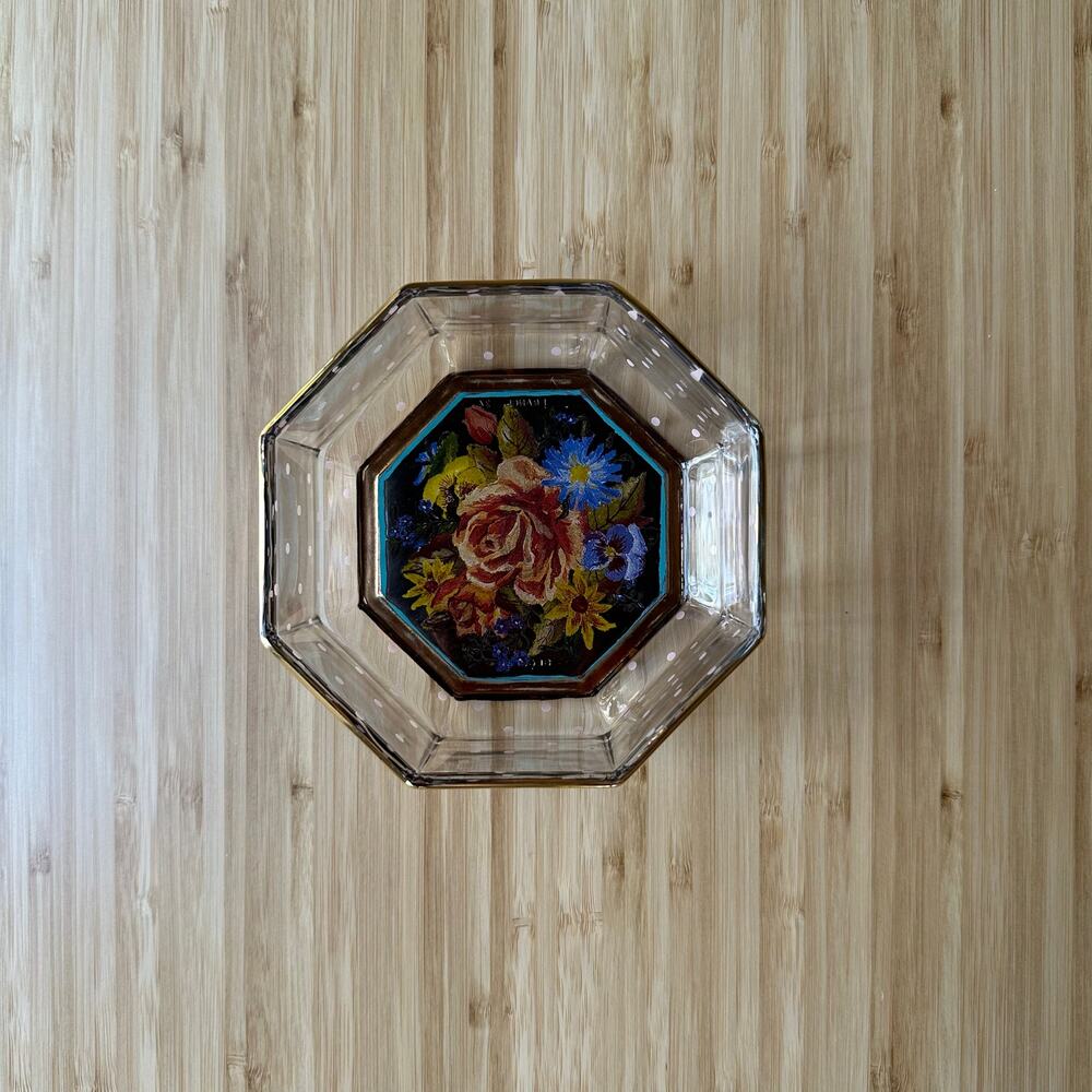 Vintage Mackenzie-Childs Octagonal Glass Cereal Bowl Garland Floral Replacement